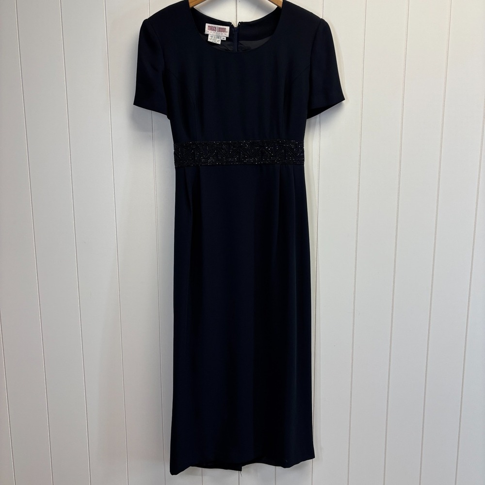 Vintage Maggy London Cocktail Beaded Maxi Dress Womens Size 14P Classic Formal